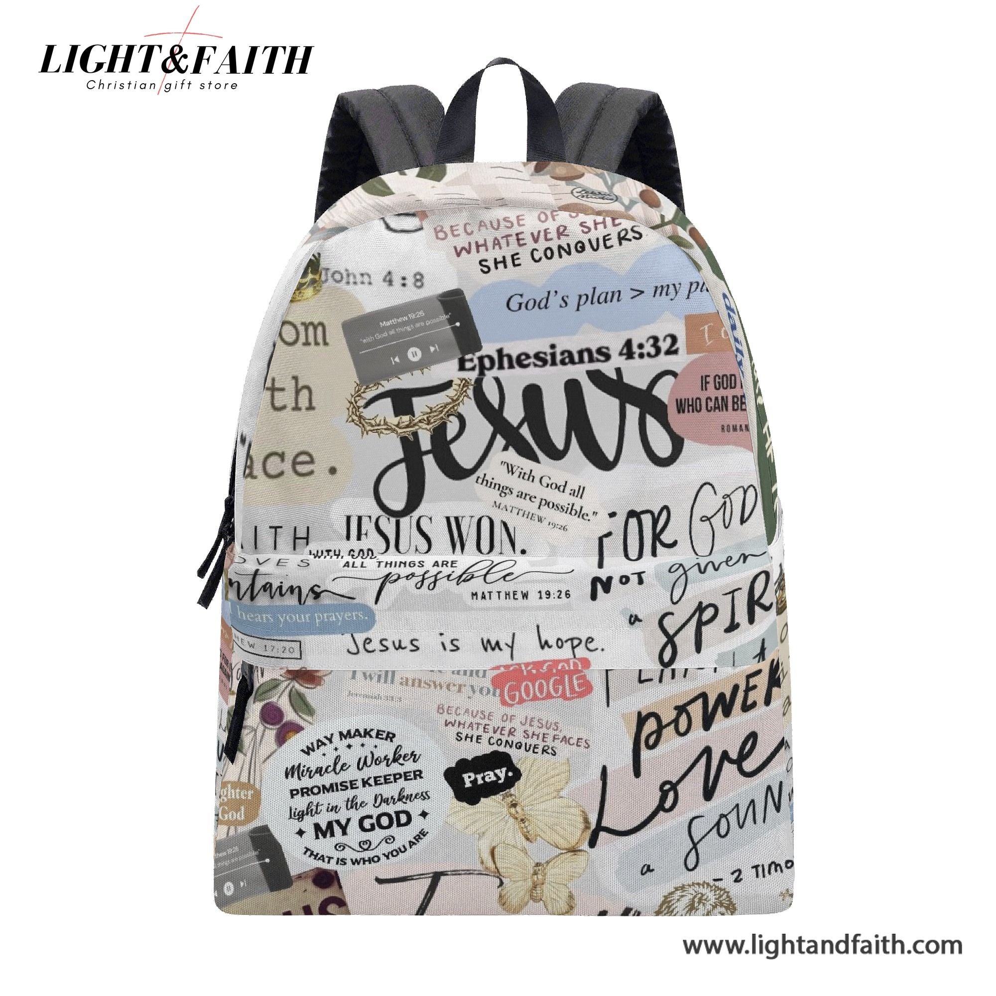 Jesus Scripture Backpack, Christian Bible Verse Book Bag, Faith-Based Inspirational Backpack, Religious Gift for Women, Teens, Students.PLAF59